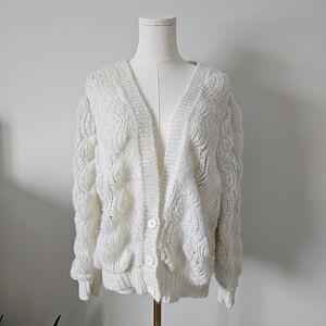 Jeff laurent vintage Cozy White Women's Sweater cardigan Size m bubble Knit